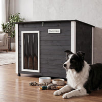 Wooden Dog House Outdoor Weatherproof with PVC Curtain 2 Size