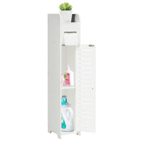 Toilet Cabinet, Made of Wood, Narrow Bathroom Cabinet w/Toilet Paper Holder, Standing Cabinet