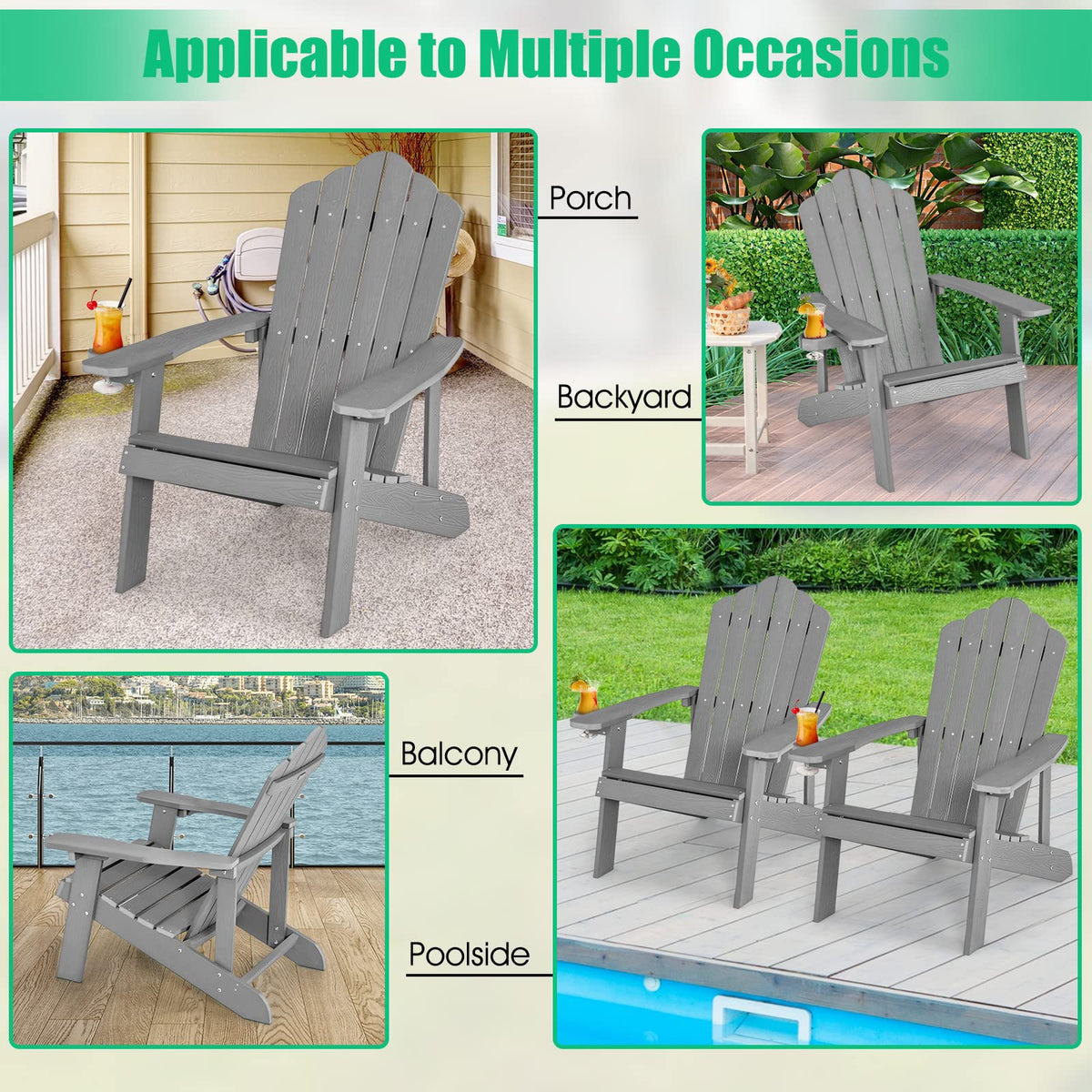 All-Weather Adirondack Chair with Cup Holder for Patio
