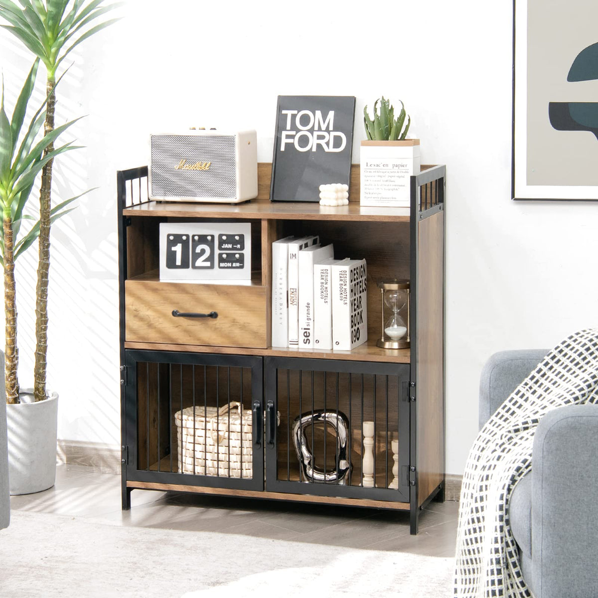 Giantex Industrial Sideboard Cabinet w/ Drawer & Doors, Freestanding Storage Cabinet, Rustic Brown