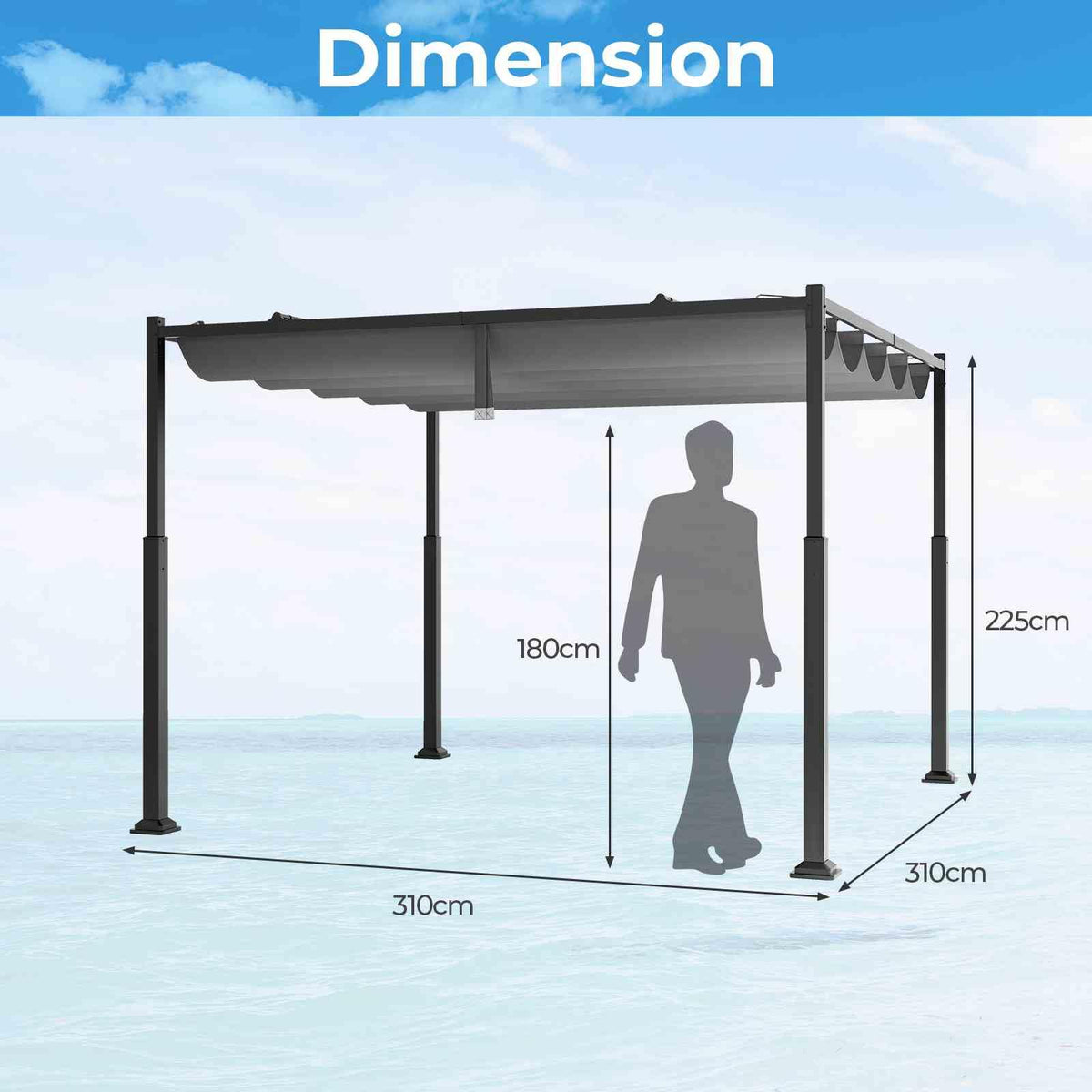 3M x 3M Outdoor Pergola with Retractable Canopy
