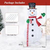 150 cm Lighted Pop-up Snowman, Large White Pre-lit Christmas Decoration w/ 180 LED Lights