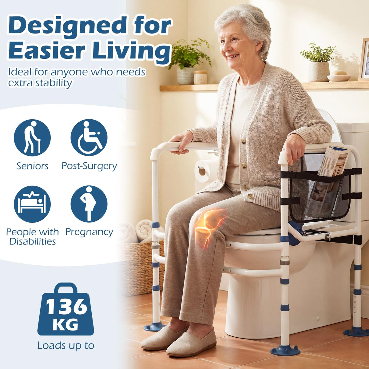 Foldable Toilet Safety Frame with Adjustable Height and Width Non-Slip Design