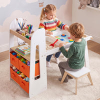 Kids Sensory Art Table 2 Chairs Set with Paper Roll Blackboard and 2 Detachable Activity Basins