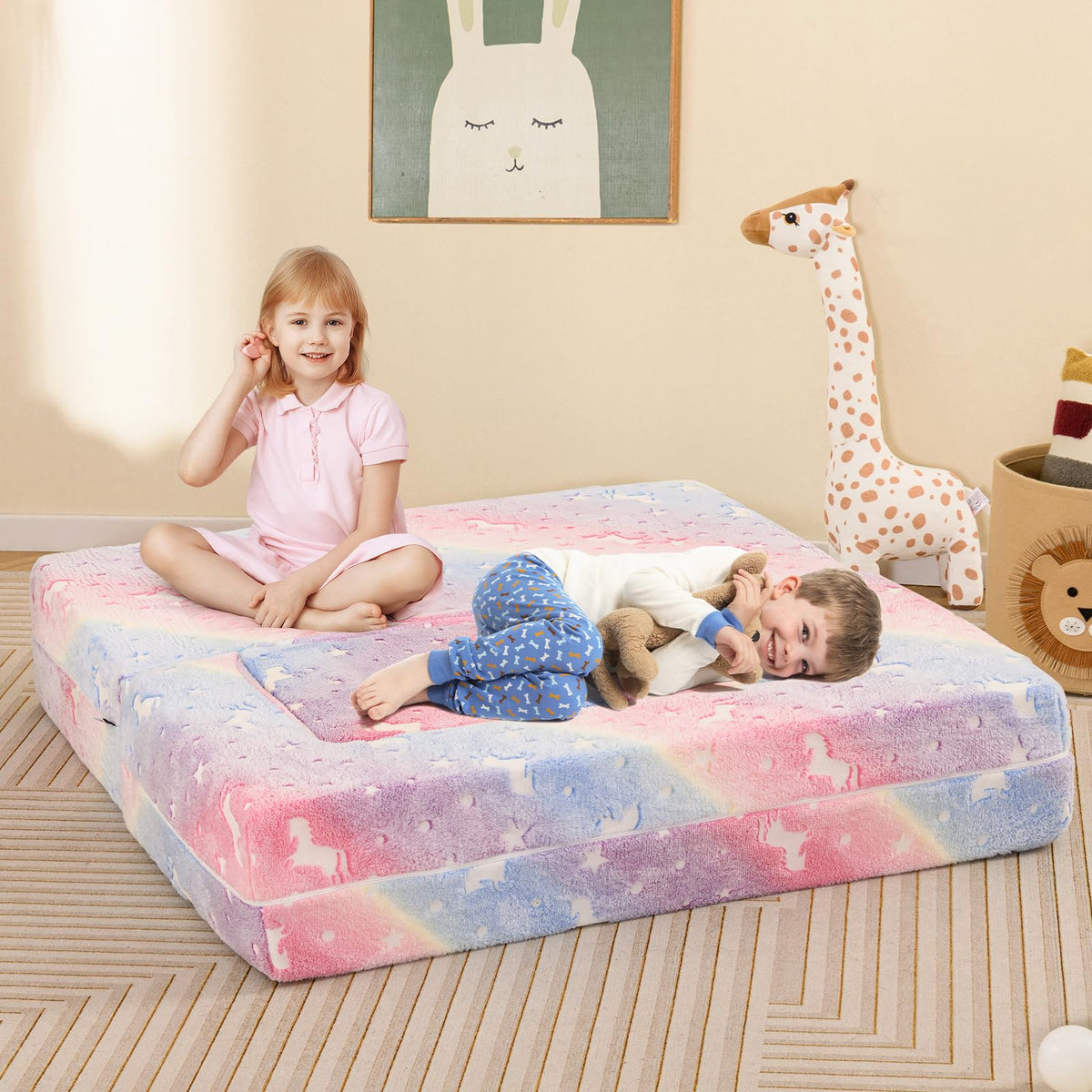 2 Seater Kids Play Couch Glow in the Dark Modular Sofa Play Set