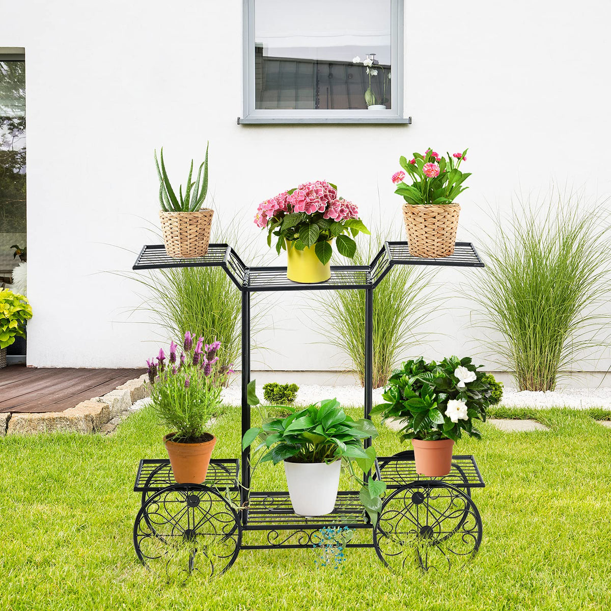 4-Tier Flower Stand, Iron Plant Stand for Indoor & Outdoor Use