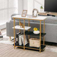Giantex 4 Tier Console Table, Faux Marble Entrance Sofa Table w/Shelves