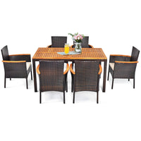 7 Piece Patio Dining Set, Outdoor Rattan Dining Furniture