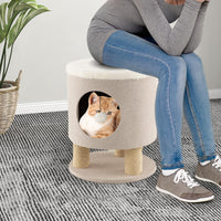 Cat Condo Stool for Indoor Cats, Pet House Ottoman & Kitty Bed with Scratching Posts & Plush Ball Toy