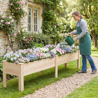 240 x 44 CM Fir Wood Raised Garden Bed with Legs, Drainage Holes for Vegetables Flowers Herbs