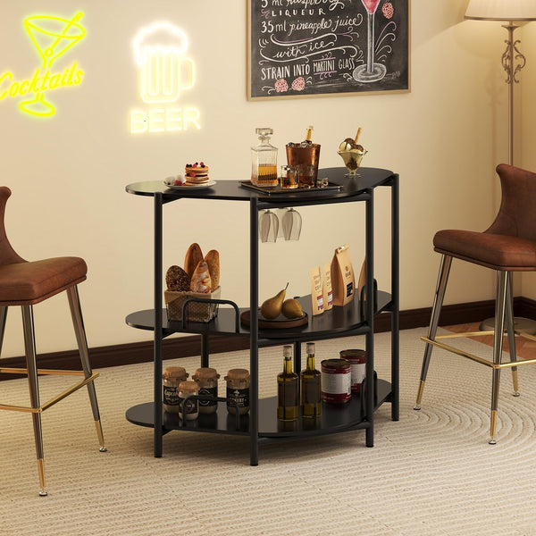 Bar Unit for Liquor, 3 Tier Corner Bar Table with Wine Glasses Holder