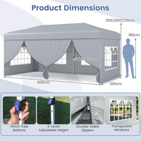 3 x 6 m Pop up Canopy Tent with 6 Sidewalls and Wheeled Bag