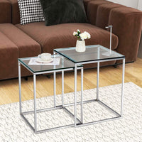 Giantex Nesting Glass Coffee Table Set of 2, Modern Home Coffee Table Set with Tempered Glass Top & Metal Frame