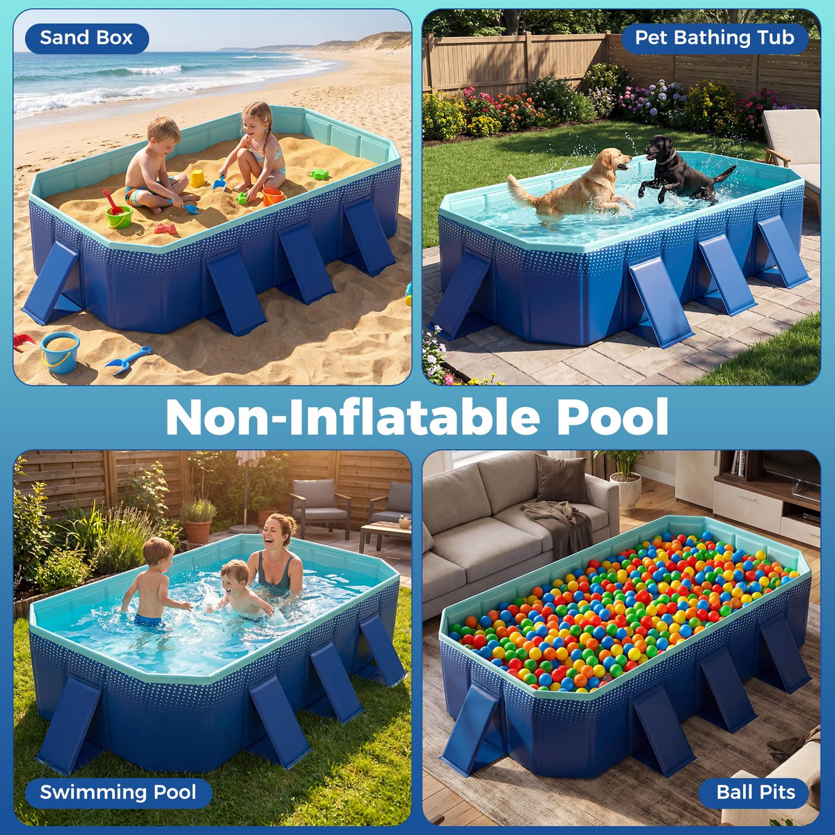 None Inflatable Pool Foldable Swimming Pool,Non-Inflatable Around Ground Pool w/24 Wall Pan ...