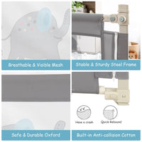 176CM Toddler Bedrail, 72.5-101.5 CM Extra Tall Bed Guardrail w/Anti-Collision Cotton & Side Pocket