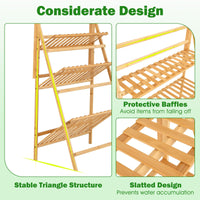 3 Tier Bamboo Ladder Plant Pot Stand with Height Adjustable Hanger Rod