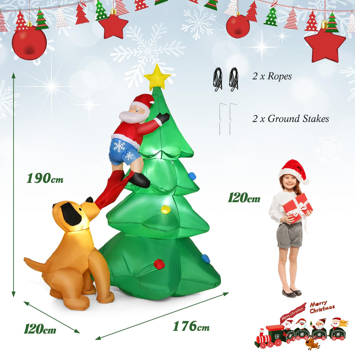 190cm Santa Claus Climbing Tree with Built-in LED Lights for Indoor/Outdoor