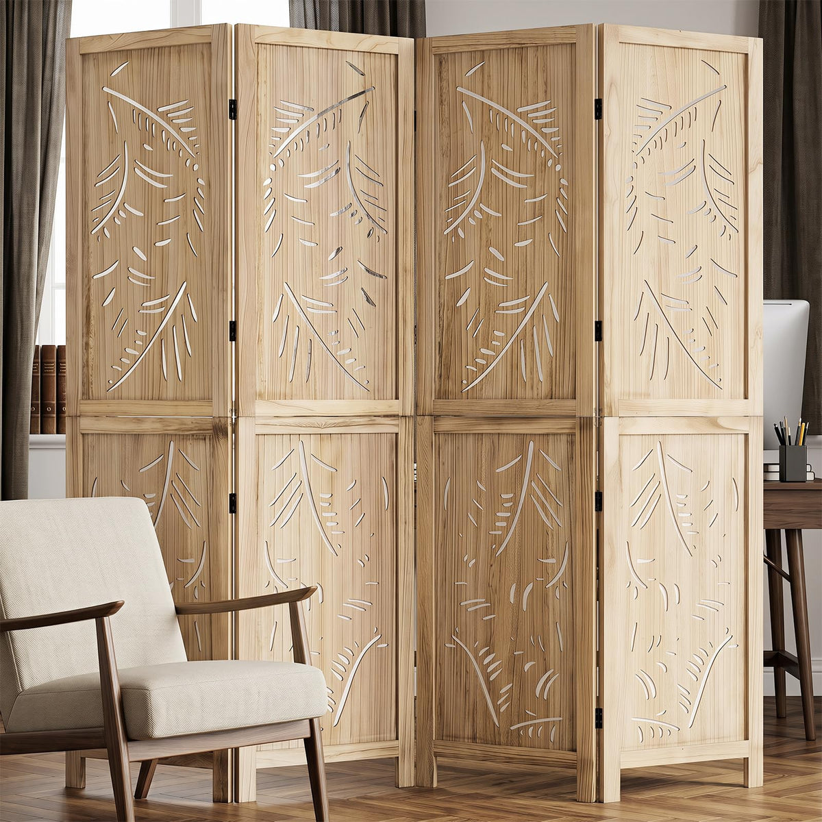 Giantex 4/6-Panel Wooden Room Divider Privacy Screen (4-Panel)