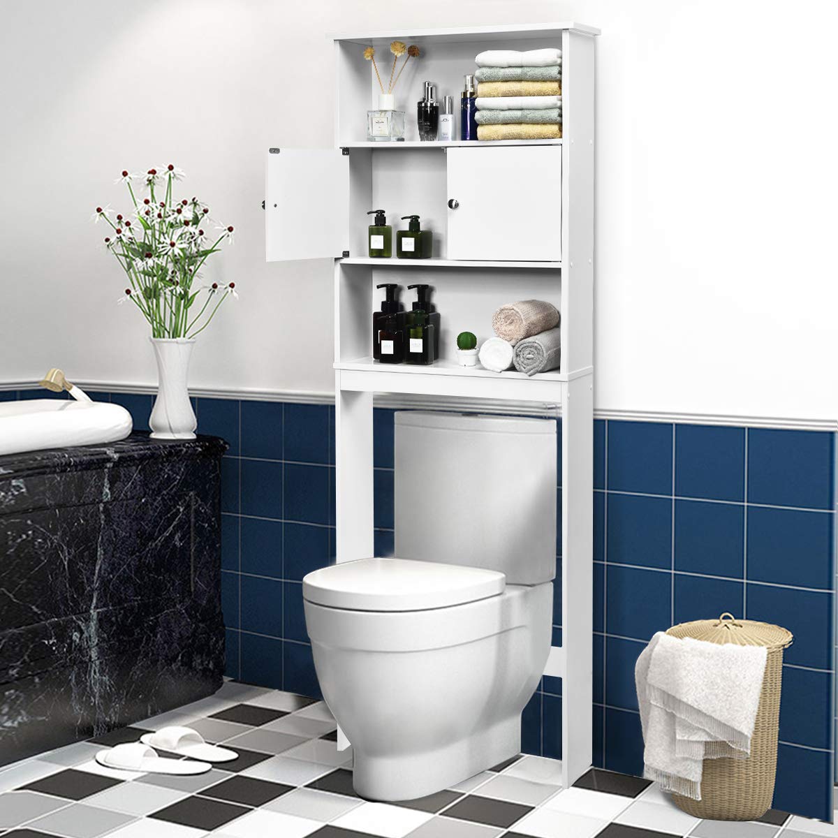 Giantex Over-The-Toilet Space Saver Storage Cabinet, Bathroom Shelf, Freestanding Wooden Tower Rack
