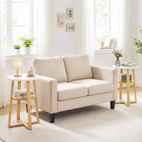 Giantex Round Side Table Set of 2 with Lower Shelf, Solid Bamboo Frame