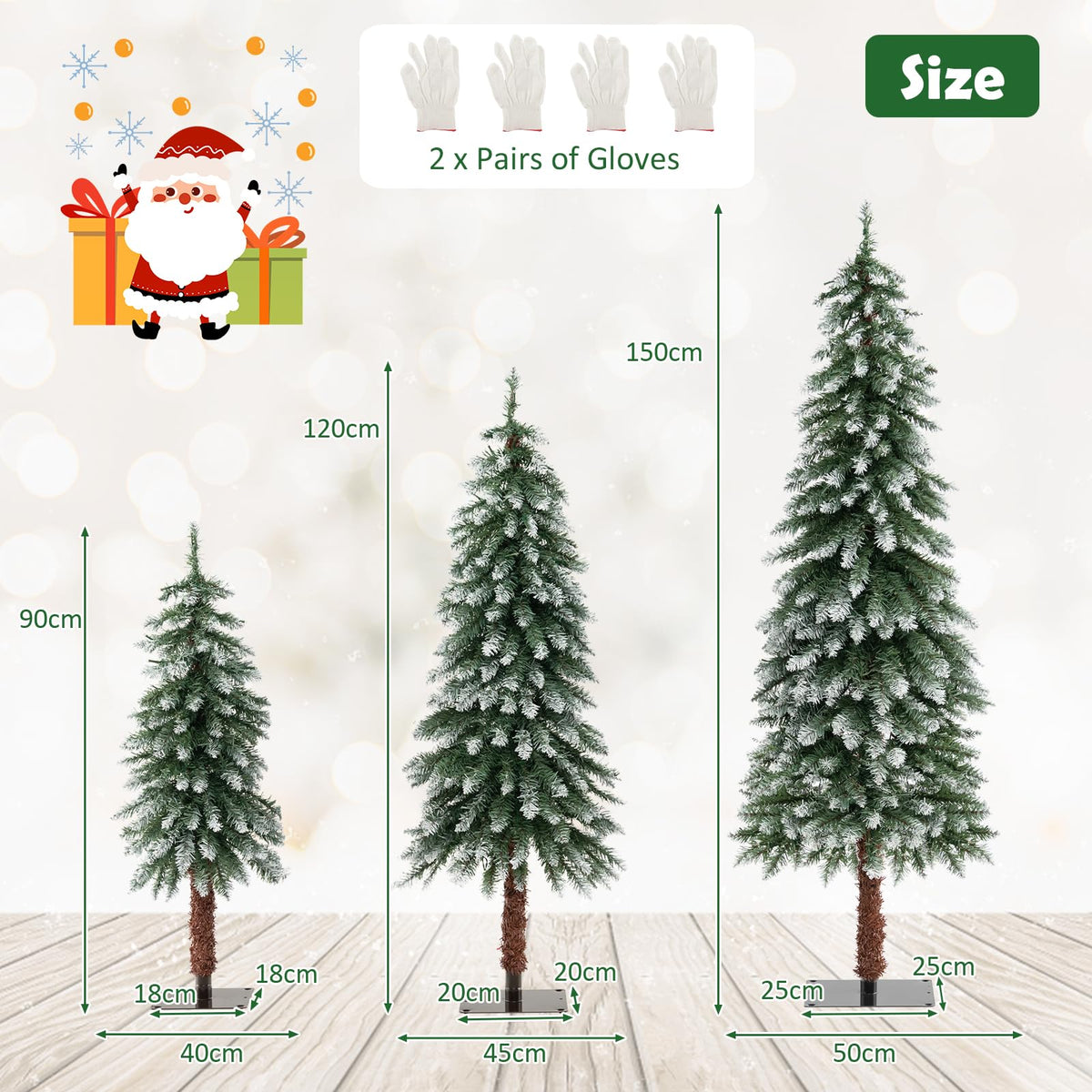 90cm/120cm/150cm Artificial Xmas Tree with PVC Branch Tips & Warm White LED Lights