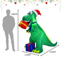 180 CM Christmas Inflatable Dinosaur with LED Lights for Yard & Deck