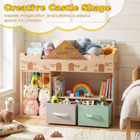 Kids Bookshelf with Stuffed Animal Storage and Fabric Drawers