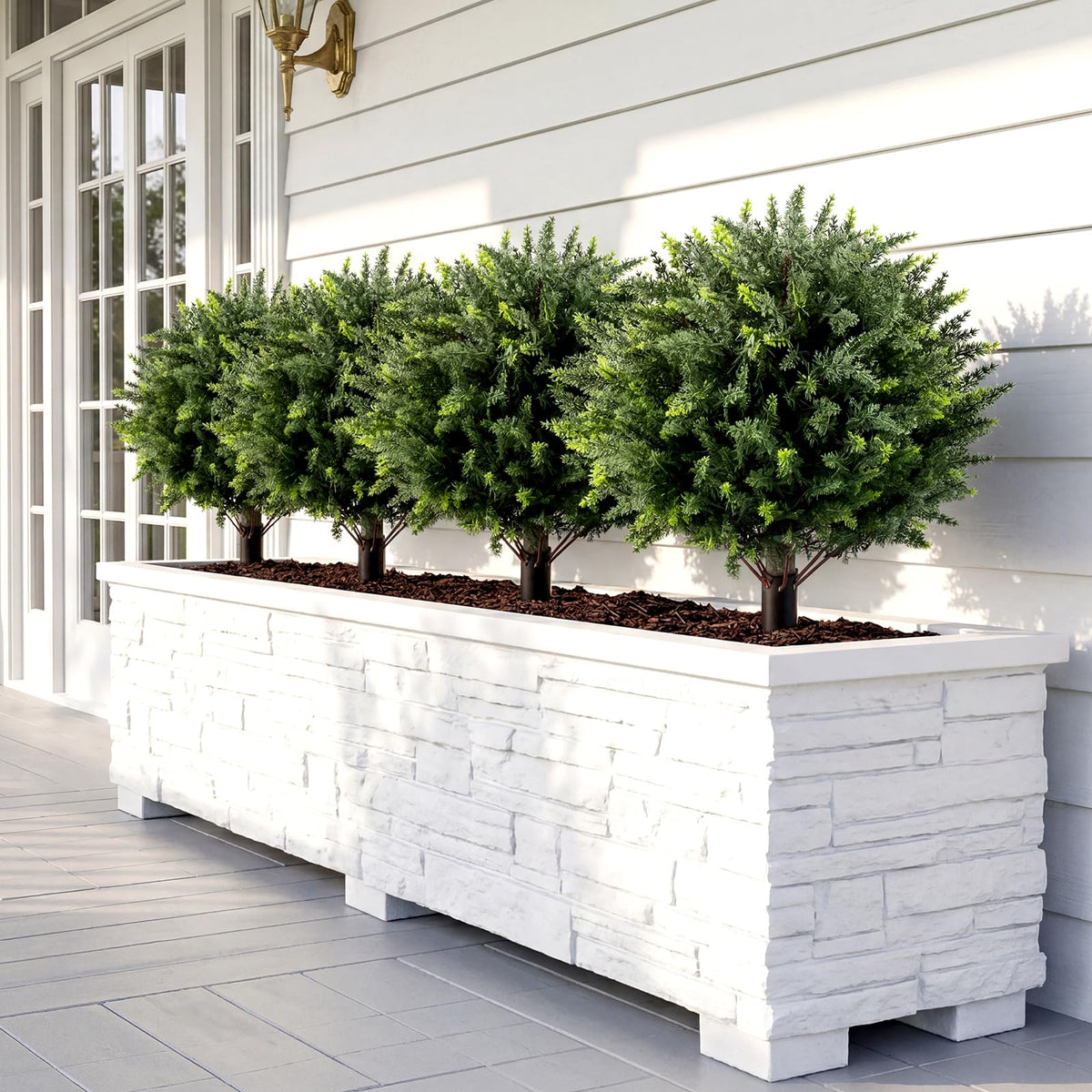 27.5" Artificial Cypress Topiary Trees Set of 2, Faux Topiary Bushes Shrubs