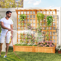 Giantex 72" Large Raised Garden Bed with Trellis & Roof, Wooden Garden Bed