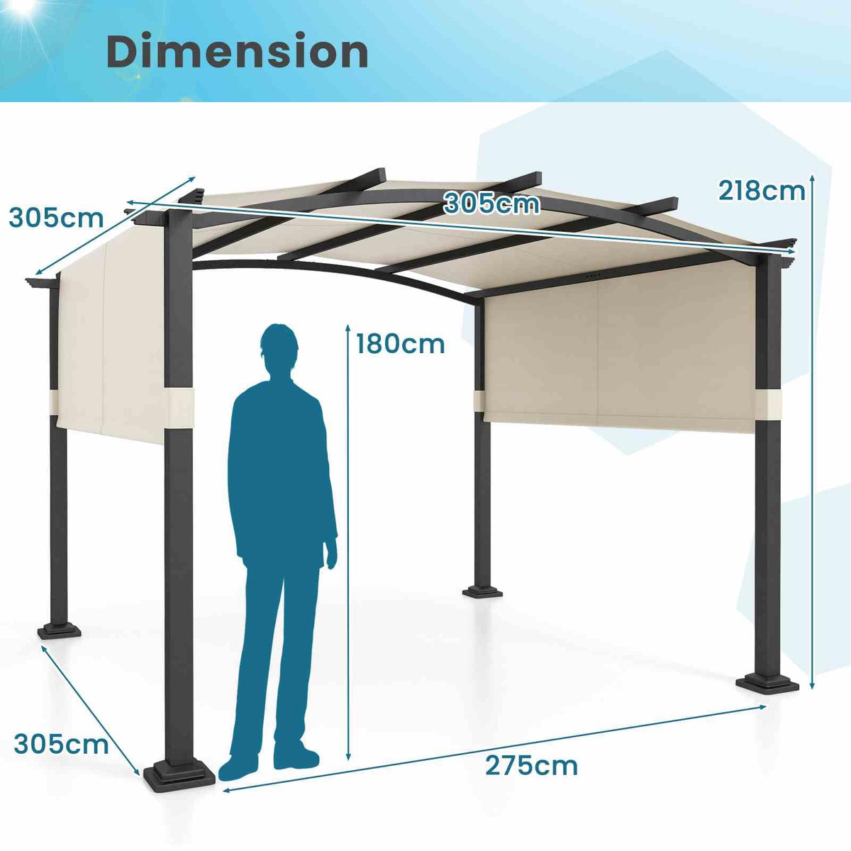 3x3M Outdoor Pergola with Retractable Sunshade Canopy