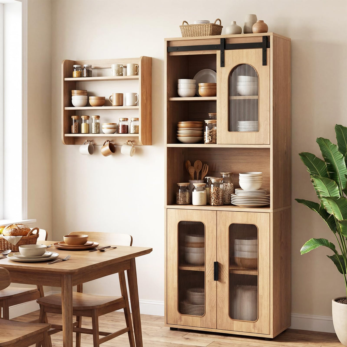 Farmhouse Bathroom Floor Cabinet with Sliding Barn Door and Shelves