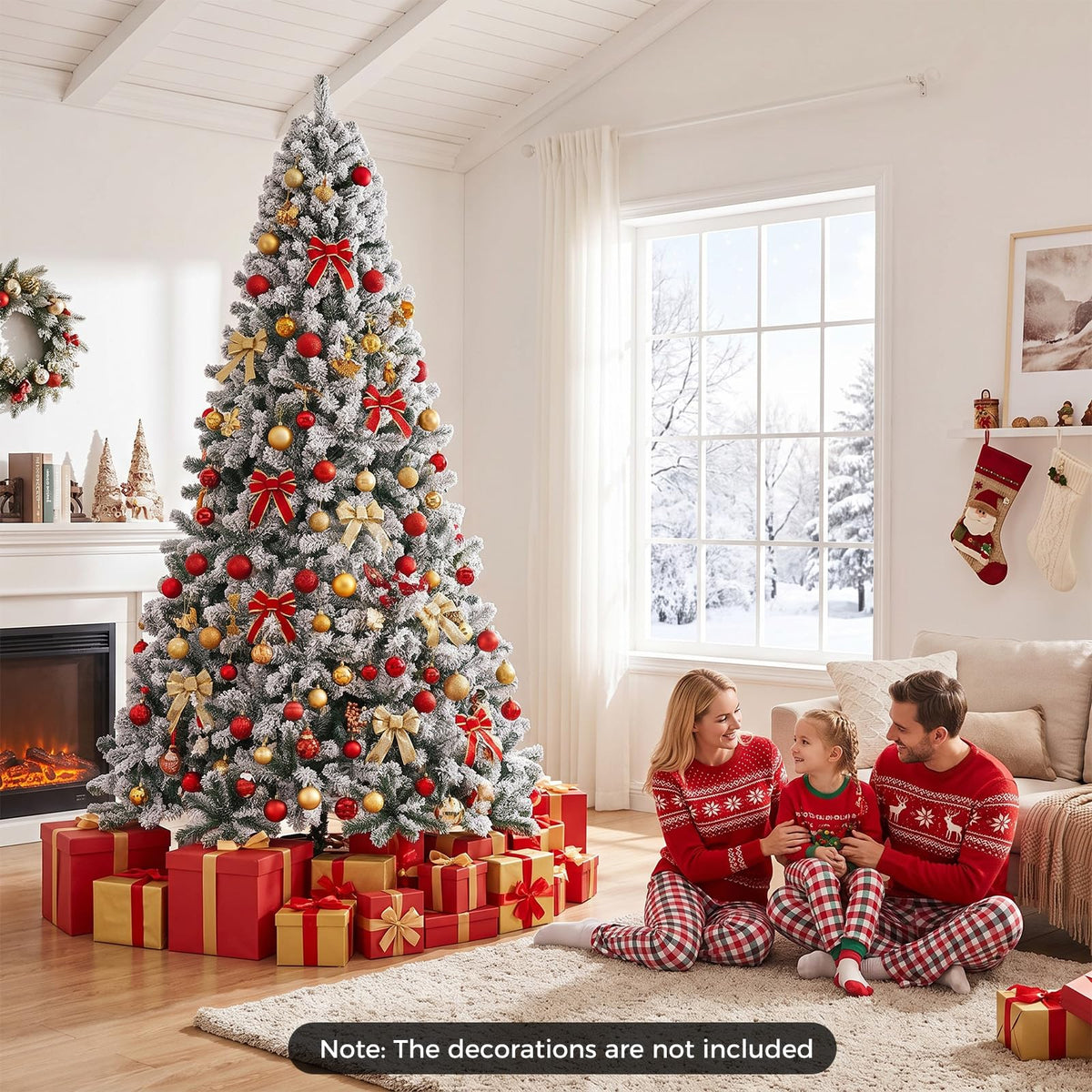 275cm Snow Flocked Artificial Christmas Tree w/PVC Branch Tips