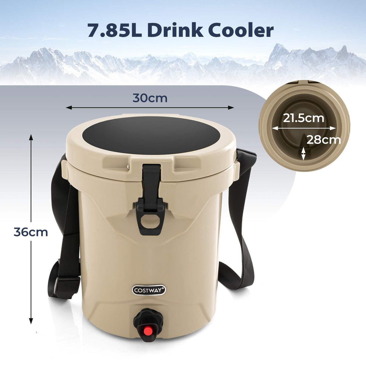 7.85 L Drink Cooler, Portable Insulated Ice Chest with Flat Seat Lid & Strap