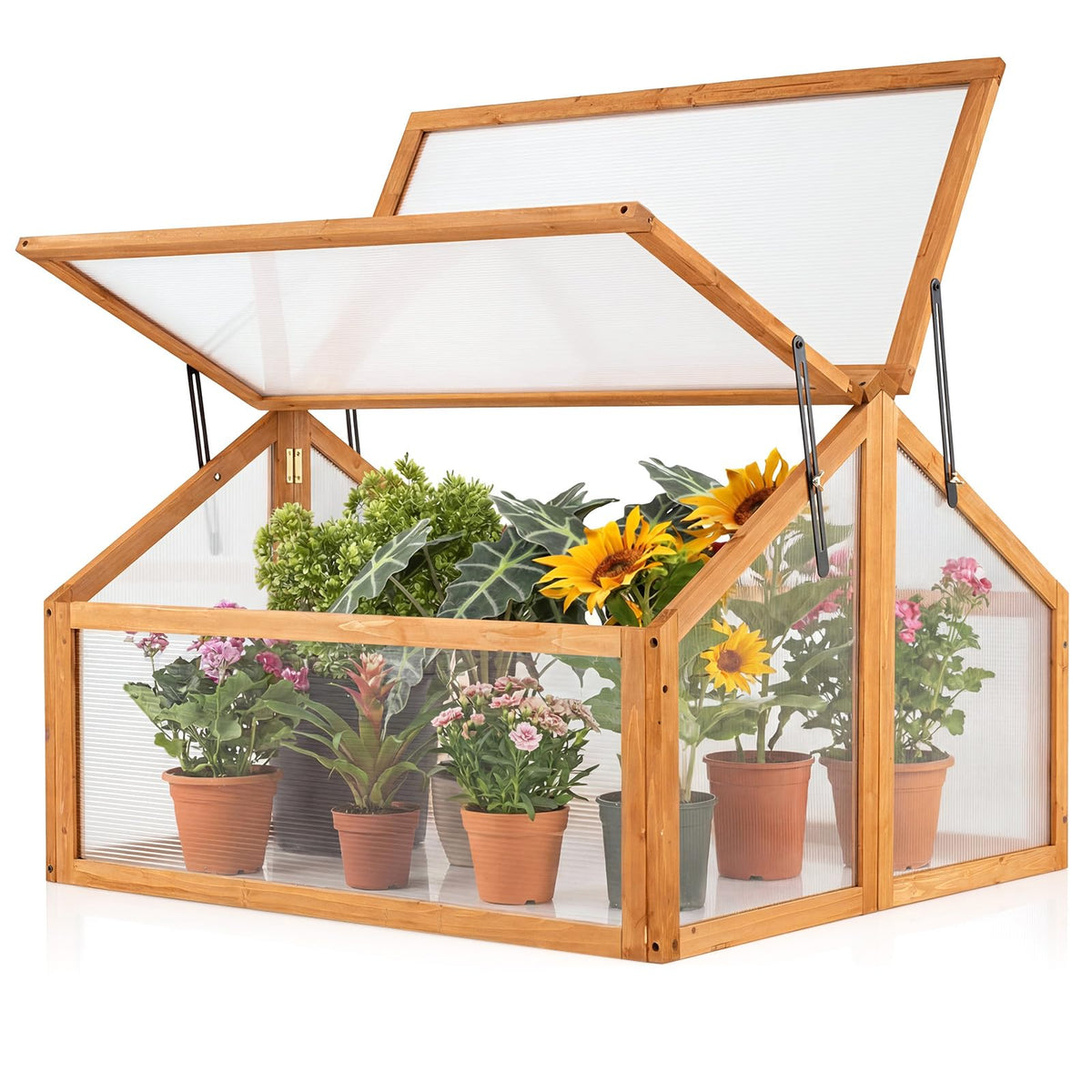 Wood Cold Frame Greenhouse, Portable Raised Flower Planter Protection
