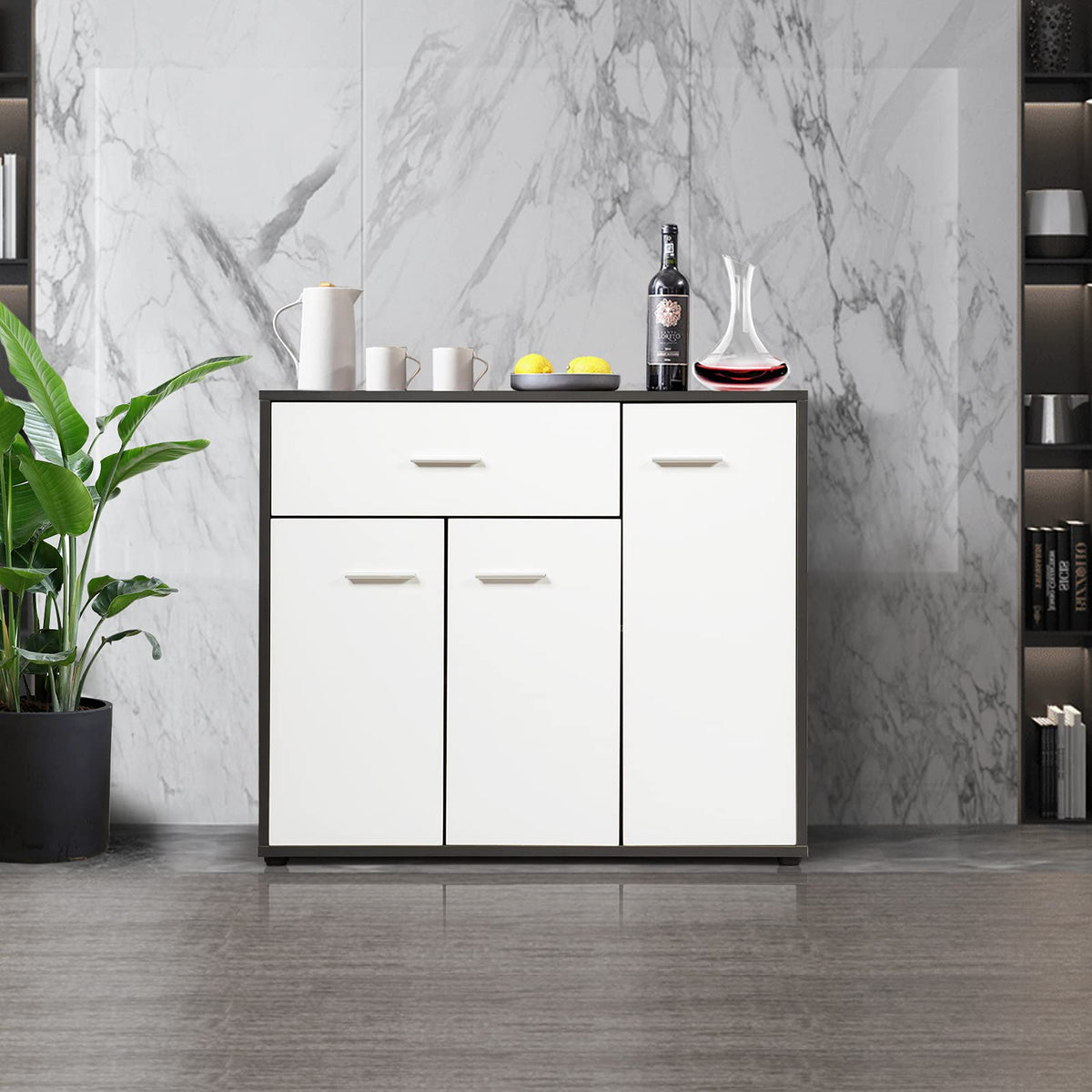 Kitchen Cabinet W/Drawer & 4 Adjustable Shelves, Multifunctional Wood ...