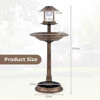 Outdoor Solar Lighted Bird Bath 3-in-1 Pedestal Bird Feeder Decor for Garden