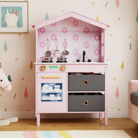 House-Shaped Play Kitchen, Kids Kitchen Playset