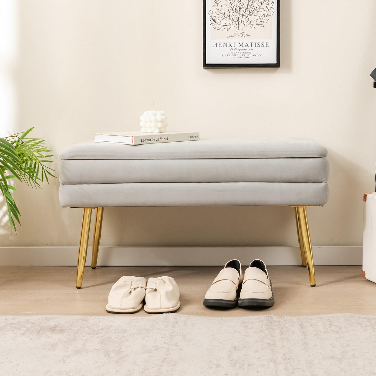 Giantex Velvet Upholstered Storage Bench, Bedroom Ottoman Bench Foot Stool with Removable Top