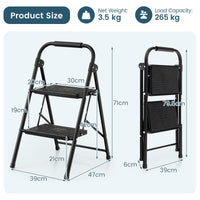 2 Step Ladder, Folding Step Stool w/ Padded Handgrip & Wide Anti-Slip Pedal