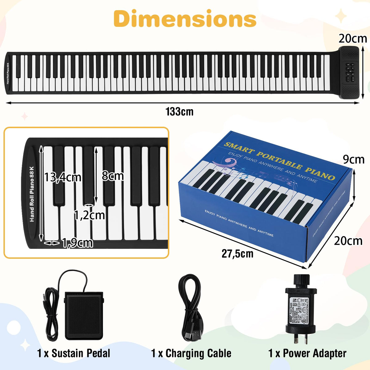 88 Keys Roll Up Piano with 128 Rhythms Tones and Sustain Pedal for Beginners