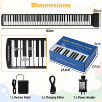88 Keys Roll Up Piano with 128 Rhythms Tones and Sustain Pedal for Beginners