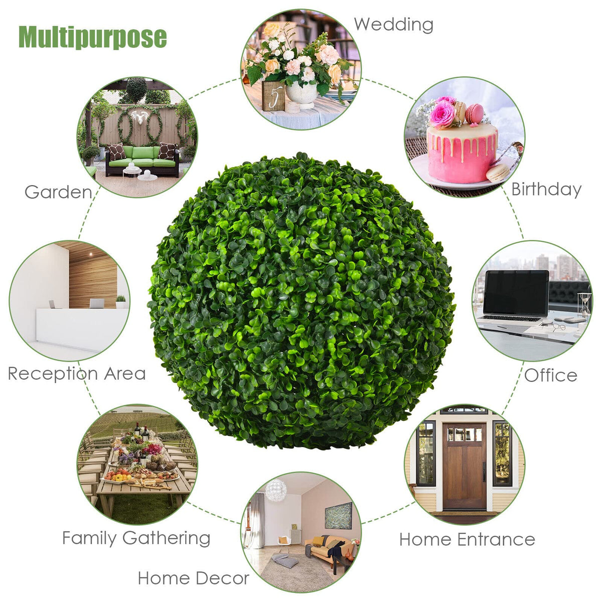 Giantex 2 PCS 40cm Artificial Topiary Ball, Sun Protection Realistic Topiary Tree Substitute Faux Plants Decoration Ball