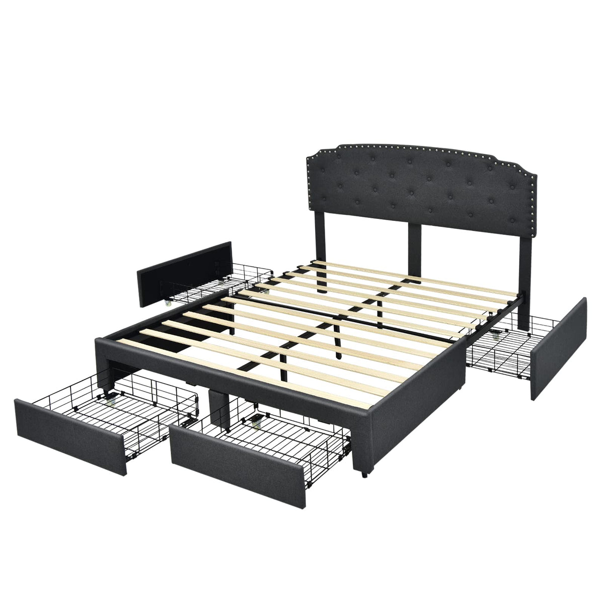 Giantex 4-Drawer Double/Queen Size Upholstered Platform Bed Frame