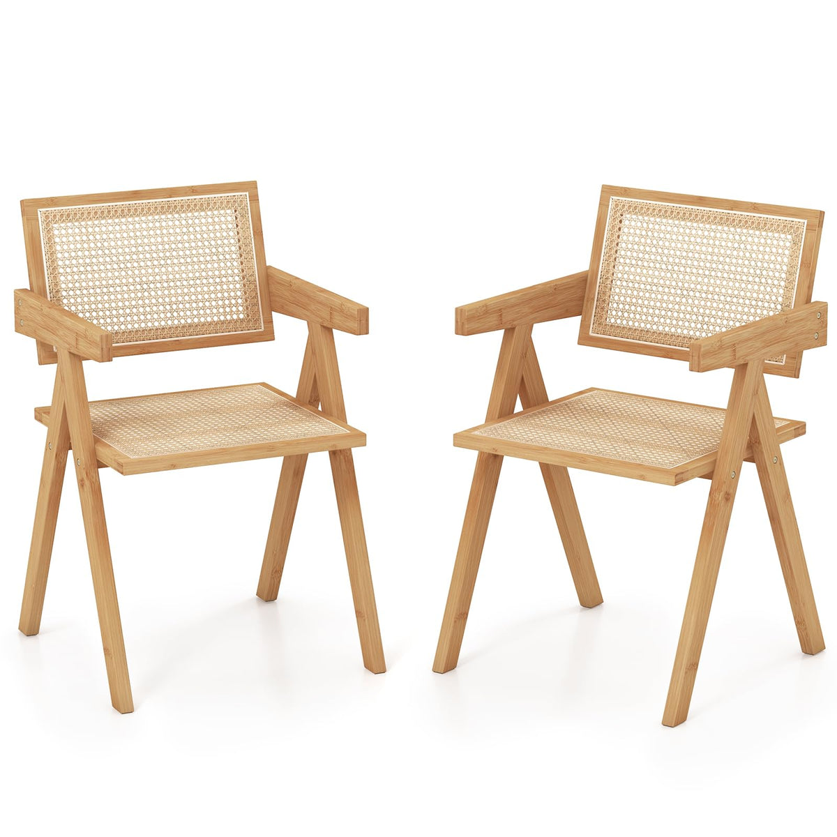 Giantex Rattan Accent Chairs Set of 2, Mid Century Modern Dining Chairs with Natural Bamboo Frame