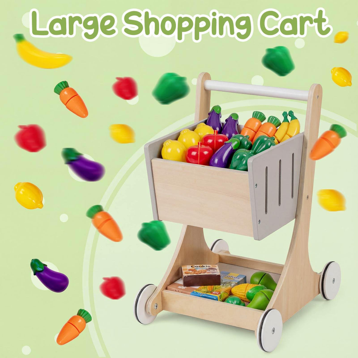 Kids Grocery Store Playset, Wooden Pretend Play Supermarket