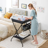 Folding Baby Change Table with Storage Basket & Shelf for Infant & Toddler