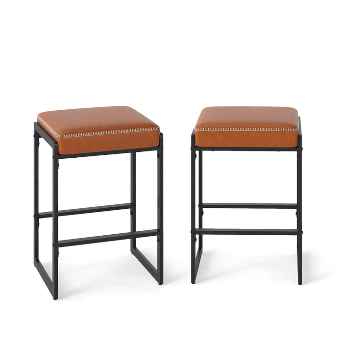 26 Inch Bar Stools Set of 2 with Faux Leather Upholstered Seat for Dining Room