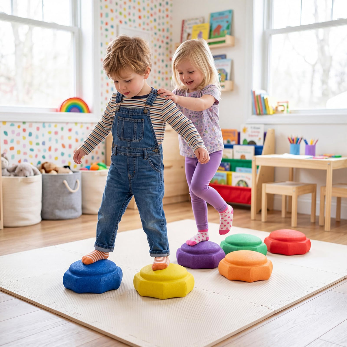 6-Piece Stackable Toddler Balance Stepping Stones for Sensory Play and Coordination