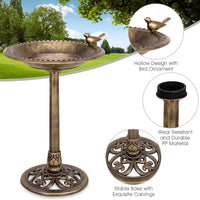 Garden Bird Bath with Sparrow Statue for Courtyard and Lawn