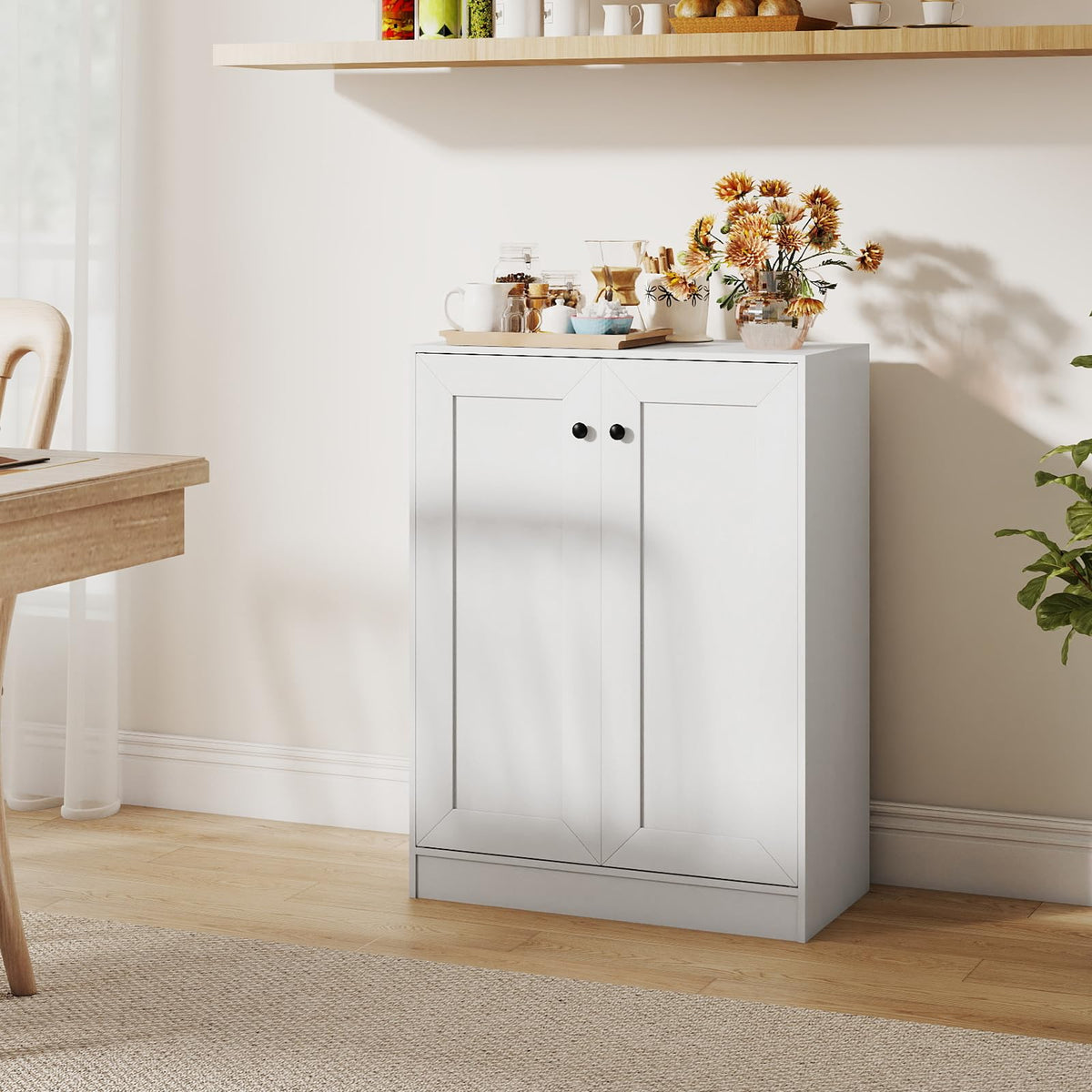 Bathroom Floor Storage Cabinet with Doors and Adjustable Shelves